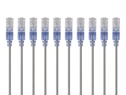 Image of Monoprice Cat6A Ethernet Patch Cable - Snagless RJ45, 550Mhz, 10G, UTP, Pure Bare Copper Wire, 30AWG, 10-Pack, 1 Feet, Gray - SlimRun Series