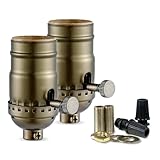 3 Way Lamp Socket with Twist Switch,E26 Standard Medium Screw Light Bulb Socket,Turning Knob 3-Way Dimmer Switch Light Socket to Repair or Replace Floor and Table Lamps,UL Listed (Antique Brass, 2)