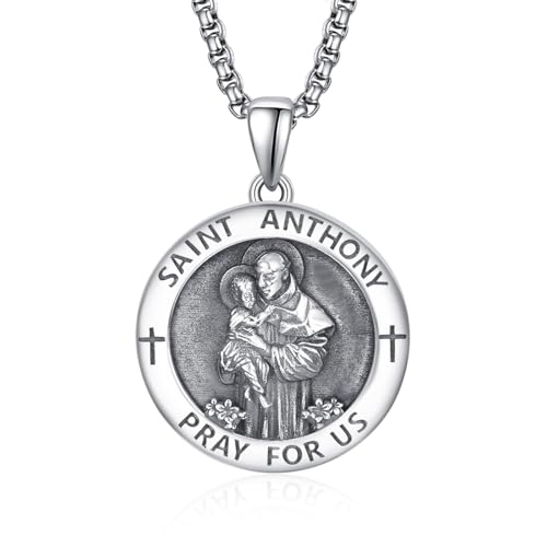 ADMETUS 925 Silver Patron Saint Medal Necklace