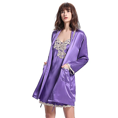lily silk dressing gown Washable Long Silk Robe Womens Long Sleeves US