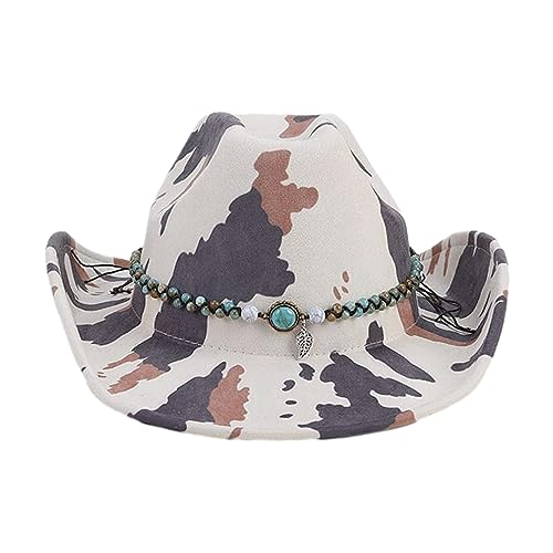 Gnbzxce Sunproof Thicken Cowboy Hat for Woman Men Breathable Cowboy Hat with Cow Print Pattern Felt Hat