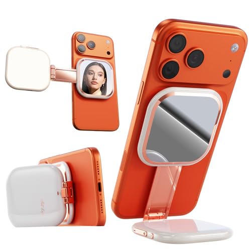 Foluu Magnetic Selfie Light with Mirror & Stand 49 LED CRI90 Fill Light Zinc Alloy Hinge 360 Phone Stand Compatible with iPhone MagSafe & Android Portable Vanity Light for TikTok Vlogging