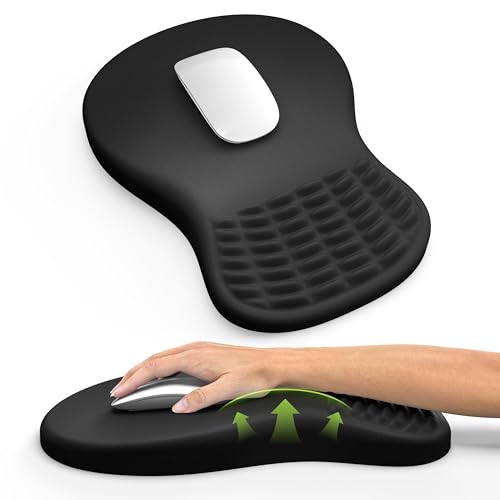 MEKASS Ergonomic Mouse Pad with Wrist Rest, Memory Foam Wrist Support for Carpal Tunnel Pain Relief, Non-Slip PU Base, Comfortable Mousepad for Office Home (Black)