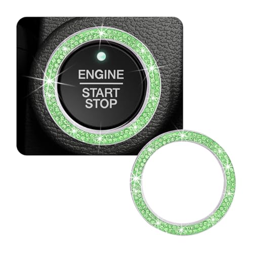 Image of Car Bling Crystal Rhinestone Engine Start Ring Decals, Sparkling Diamond Car Push Start Button Ignition Ring Sticker, Auto Key Ignition Knob Ring Decoration for Women Girls (Light Green)