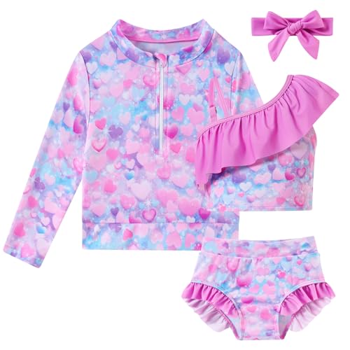 Image of Funnycokid Baby Toddler Girls Swimsuit 4 Piece Bathing Suit Long Sleeve Rash Guard Sets 12 Months-7 Years