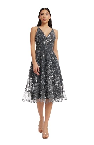 Image of Dress the Population Women's Elisa Sleeveless Plunge Neckline Fit and Flare Midi Dress