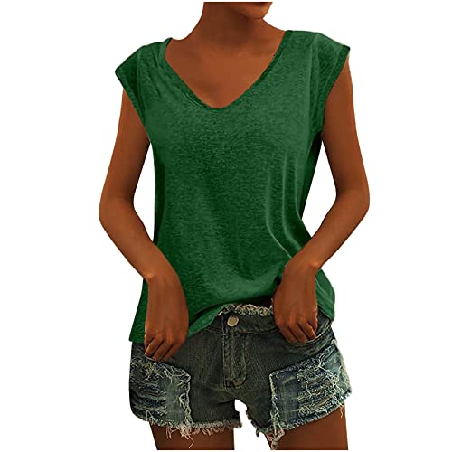 Blusa para mujer, informal, sin mangas, camiseta de tirantes para verano, monocolor, camiseta de algodón, cuello en V, camiseta holgada, informal, camiseta ligera, camiseta básica, tops de verano,