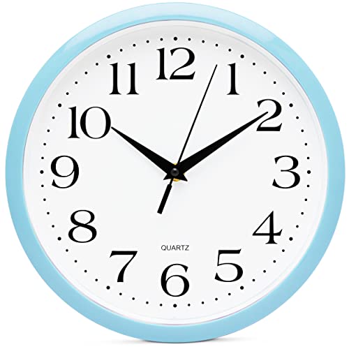 Image of Bernhard Products Light Blue Wall Clock Silent Non Ticking - 12 Inch Quality Quartz Battery Operated Round Easy to Read Home /Kitchen /Office /Classroom /School Clock