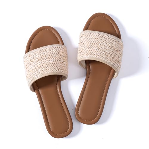 Mtzyoa Women Flat Sandals Braided Leather Nude Summer Dressy Fashion Evening Party Wedding Sandals4