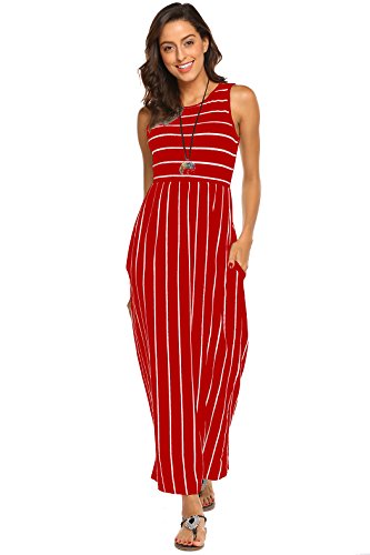 Image of Hount Women's Summer Sleeveless Striped Flowy Casual Long Maxi Dress with Pockets