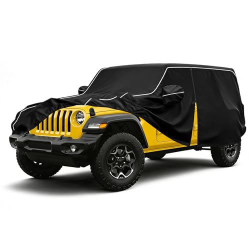 420D Waterproof car Cover Compatible with 2007-2025 Jeep Wrangler JK JL 4-Door, Outdoor Waterproof All-Weather car Cover, Sun Protection, Frost Protection, Snow Protection, with Door Zipper