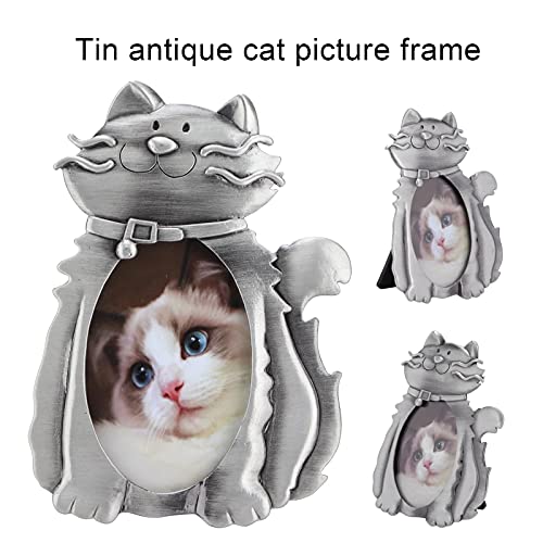 Atyhao Kat Fotolijst, Kat Patroon Metalen Foto Tafelblad Frame Huisdier Memorial Fotolijst voor Katten Kitten Display op Bureau - Afbeelding 3