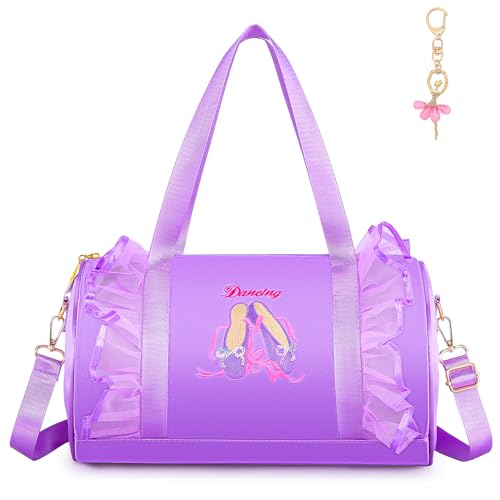 Dorlubel Cute Toddler Ballet Dance Bag for little Girl Tutu Dress Bag with Key Chain (Purple Shoes)