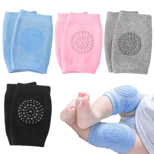 4 pares de rodilleras para gatear para bebés, rodilleras para niños pequeños, calentadores de piernas elásticos ajustables, rodilleras seguras y de apoyo para gatear para niños y niñas de 0 a 24 meses