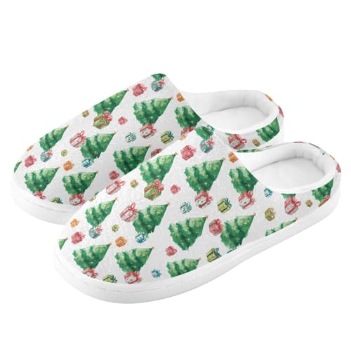 Fuzzy Memory Foam Slippers for Women/Men Christmas Tree with Gift Pattern Fluffy Winter House Shoes Indoor and Outdoor4