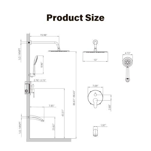 Image of Gabrylly Bathtub Shower System, Shower Faucet Set with Tub Spout, High Pressure 10 inch Rain Shower head with Handheld Spray, Shower Fixtures with Pressure Balance Shower Valve, Brushed Nickel