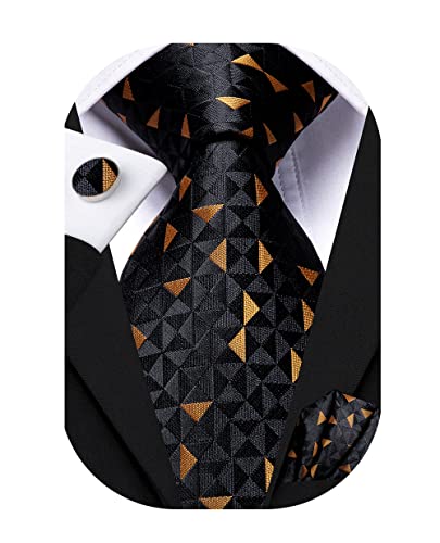 Dubulle Black And Gold Ties For Men Silk Woven Black Mens Neckties Pocket Square Cufflinks Business Formal #TOP27