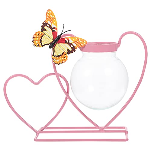 Terrário de plantas de vidro com suporte de coração de vidro hidropônico vaso de flores, suporte par