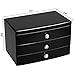 SONGMICS Jewelry Box, 3-Tier Wooden Jewelry Case, Jewelry Organizer with Large Mirror, for Rings, Necklaces, Earrings, Bracelets, Black UJOW03B