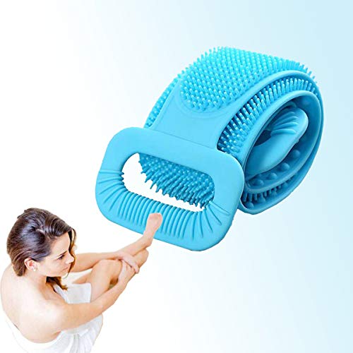 Silicone Bath Body Back Scrubber for Shower 32'' Lengthened(3 Different Sizes), Long Handle Body Back Washer for Exfoliating Texture, Comfortable Spa Massage for Sensitive and All Kinds of Skin(Blue)