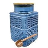 Coriario 60oz Vintage Glass Jar with Airtight Lid and Wood Spoon Blue Square Glass Storage Canisters Jars for Food Candy Flour Sugar Cookie Coffee Tea Decorative Vase