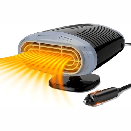 Riscaldatore per auto, portatile, 12 V, 150 W, riscaldamento e sbrinatore con rotazione a 360°, 2 in 1, riscaldamento e disappannamento auto, con funzione di riscaldamento e climatizzazione, con presa
