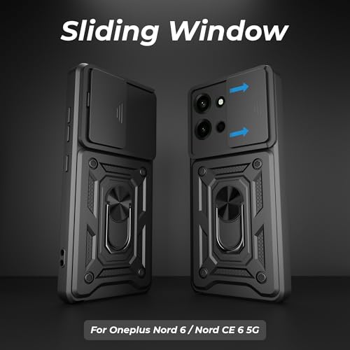 Image of A rtistque Armor Bumper Back Cover Case for OnePlus Nord 6 / CE 6 5G | Ring Holder Stand | Sliding Camera Protection | Shockproof Heavy Duty Design | OnePlus Nord 6 Back Cover - Black