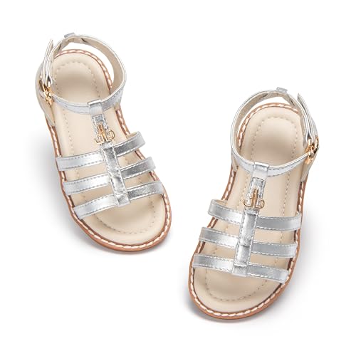 Image of Girls Gladiator Sandals with Adjustable Buckle Comfy Ankle Strappy Flat Shoes