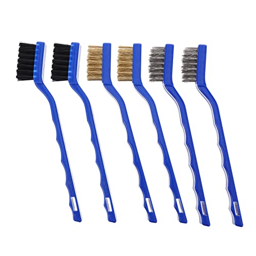 KICHOUSE ワイヤーブラシセット ブリッスルスクラッチブラシ 金属部品洗浄用 ハンドル付 エンジンクリーニング 錆除去 溶接スラグ処理 業務用工具 6個入り