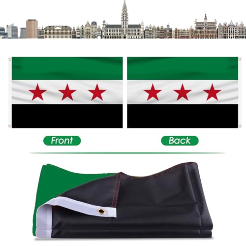 Image of AhfuLife Syria Flag 3x5 Ft, Large Syrian Flags for Outside - Double Side with Brass Eyelets for Olympic Party Decorations, Soccer Party Decoration Bar Garden Street Decoration Indoor Outdoor
