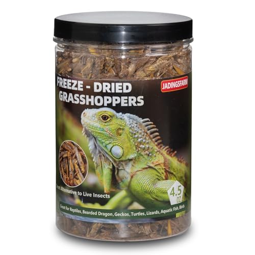 JADINGSFARM Freeze Dried Grasshoppers – 4.5 Oz High Protein Freeze Dried Grasshoppers for Reptiles, Food for Bearded Dragons Lizards, Geckos, Birds, Hedgehogs