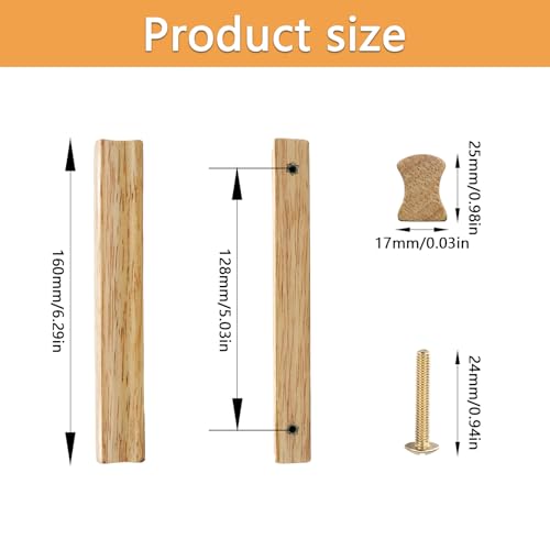 MIPIACE 6 Stück Griffe Möbel Natur Holz Möbelgriffe 128mm Lochabstand Türgriffe für Kommode Schranktüren Schrank Küchen Möbel Schrank Schublade Kinderzimmer