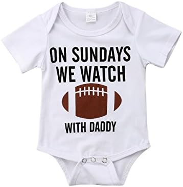 Funny Newborn Infant Baby Boy On Sundays We Watch Football with Daddy Bodysuit Romper (White, 3-6 Months)