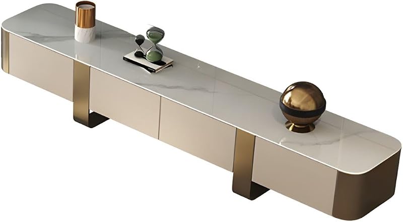 LAKIQ Stone Top TV Stand with 4 Drawers Contemporary TV Media Console with Enclosed Storage for Living Room (Gold, 79" L x 16" W x 16" H) image 3