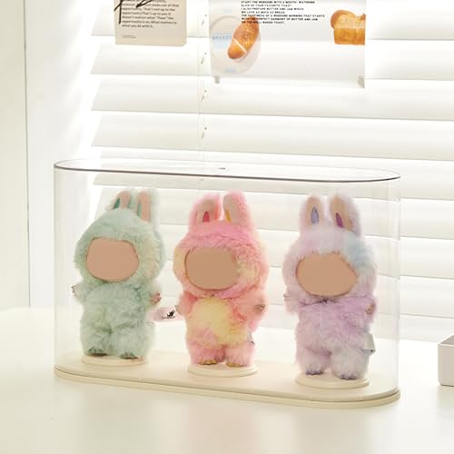ディスプレイケース 人形収納 POPMART用 LBBケース 三体収納 フィギュア収納 防塵クリアフィギュアケース ショーケース 保護カバー 安定感 性 クリア 防塵 傷つけ防止 透明ケース 立つ姿 展示 ぬい推し　 (1, 三体収納-クリーム色)