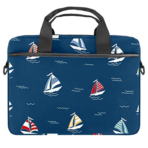 Housse ordinateur 14.5 pouces avec bandoulière anti-choc motif bateau et éléphant