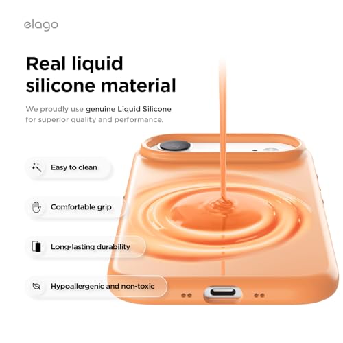 Image of elago for iPhone Air Case, Premium Magnetic Silicone Case, Compatible with MagSafe, Liquid Silicone Material, Protective Cover, Shockproof, Slim Phone, 6.5 inch (Orange)