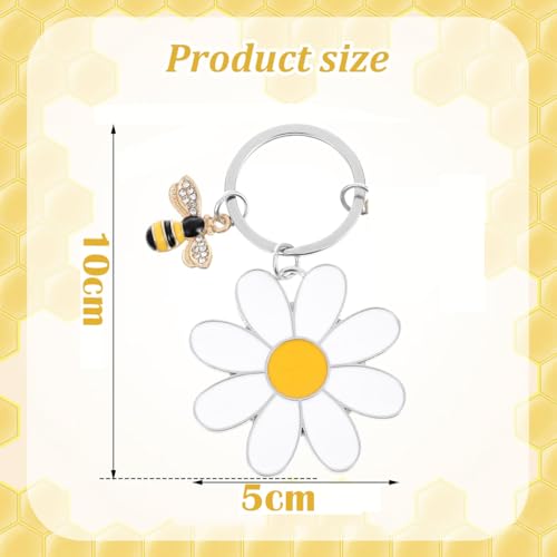 Image of Cute Bee Daisy Keychain, Key Chains for Women, Bag Charm Bee Keychain with Floral Design, Metal Keyrings for Keys and Bags, Personalized for Everyday Use, 10 cm x 5 cm