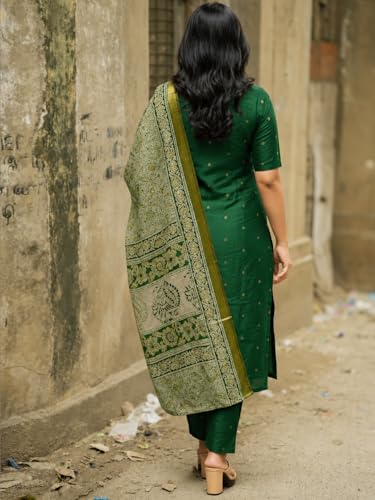 GoSriKi Women's Green Viscose Printed Kurta Set - Image 3