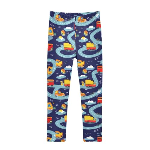 ALAZA Girls' Leggings Children's Yoga Pants Skinny Printed Dance Blue Road Truck Comfortable 4T