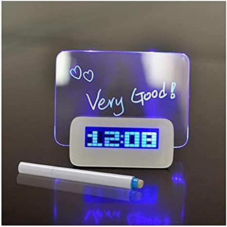 OUMIFA Atomic - Reloj despertador digital LED despertador fluorescente con tablero de mensajes USB 4 puertos Hub reloj de mesa con calendario azul