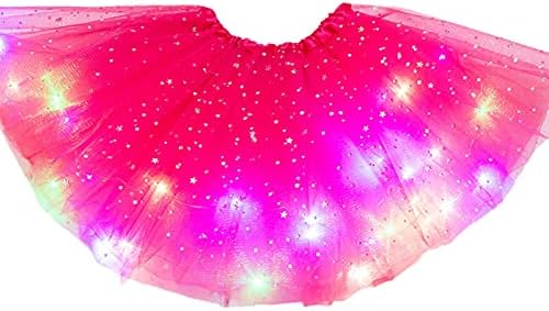Girls Tutu Skirt with LED Light Up Stars Sequin, Little Girls Tutu Skirt Neon Colorful Luminous Party Dance Dress Princess Clothes Ballet for 3-8 Years Kids