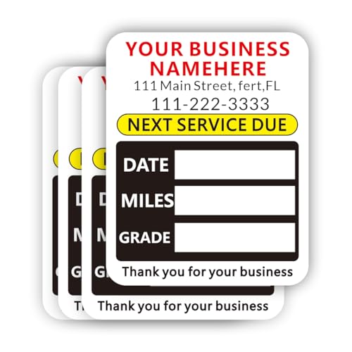 Custom Oil Change Stickers with Your Business Name - Auto Maintenance Service Reminder for Cars...