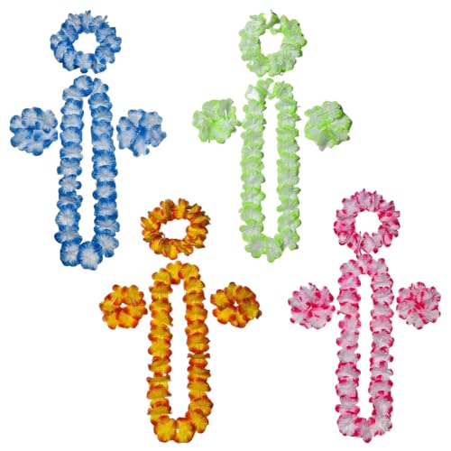 HABNI 4 Juegos Collares Hawaianos Flores Hawaianas Guirnalda Hawaiana Collar Pulsera Coloridos Reutilizables De Fuentes De La Decoración Para Fiesta Hawaiana Con Diadema Y Pulsera
