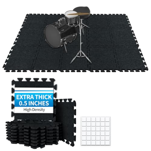 TroyStudio Thick Drum Rug Pad, 15 Pcs 11 x 11 x 0.5 inches Interlocking Sound Absorbing Rug, Non...