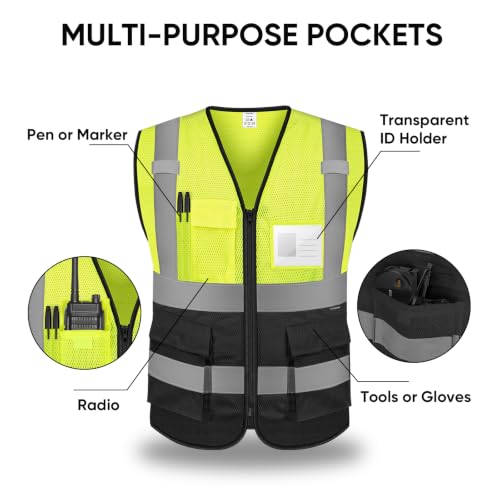 Image of TICONN Reflective Safety Vest High Visibility Class II Mesh Vest for Women & Men Meets ANSI Standards