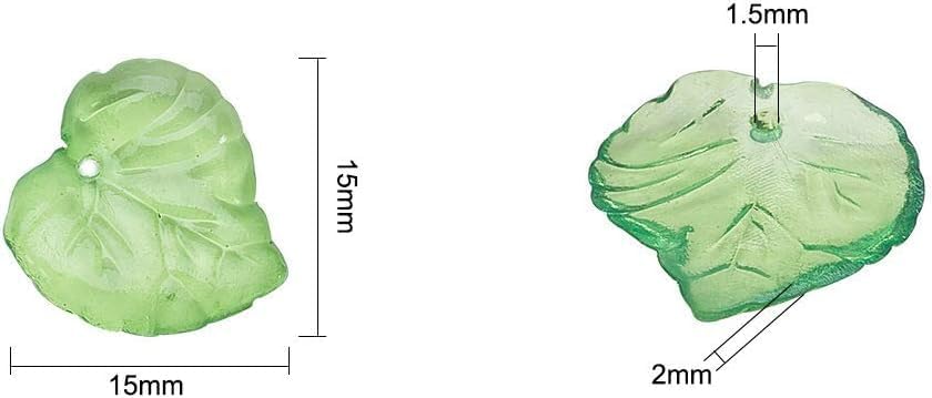 JJLFresheners 200 Pcs 15mm Transparent Green Acrylic Leaf Pendants Leaf Bead Charms with Hole for Earring Bracelet Necklace Jewelry Making DIY Craft Green - Image 2