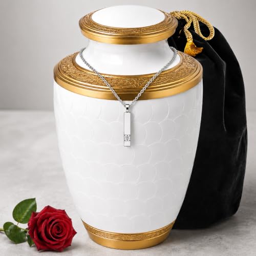 Image of White Urn for Ashes for Women & Men with Ashes Necklace Up to 220 lbs