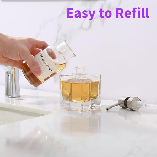 Image of Square Bathroom Soap Dispenser Brushed Nickel, Glass Bottles with Stainless Steel Pump Cube Liquid Soap Dispenser Hand Kitchen