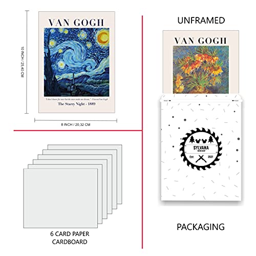 Sylvana Workshop - Van Gogh Posters And Prints Wall Art, Unframed(Set Of 6 Wall Decor), Fine Art Posters Prints, The Starry Night, Art Prints, Famous Posters, Famous Prints, Van Gogh Decorations… (8"X10") #TOP1